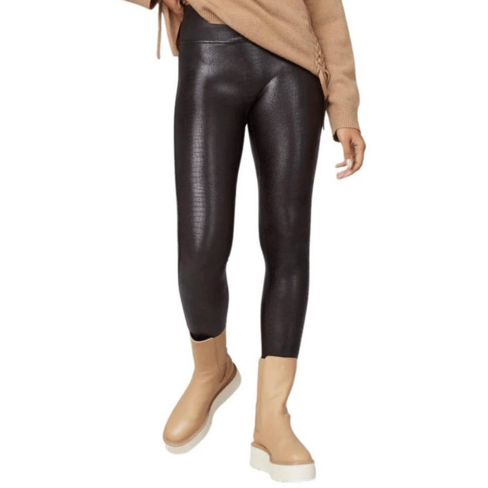 SPANX Faux Leather Leggings High-Rise Contemporary Brown Black Large